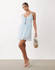 VILA tie front cami mini dress with frill trim in pastel blue