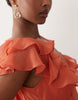 frill sleeve maxi dress with fishtail hem in terracotta