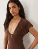 plunge slinky maxi dress in brown