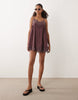 v neck cami mini dress with lace trim in washed burgundy