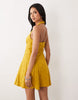 eyelet halter neck mini dress in olive green