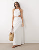 Mango Teen cut out halterneck embroidered maxi dress in white