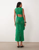 crochet patchwork open stitch maxi dress with fringing in green