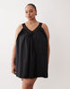 Curve poplin v-neck mini smock sundress with lace overlay in black