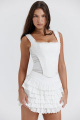 white layered mini skirt