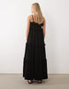 Petite lace trim tiered crinkle cami midaxi dress in black