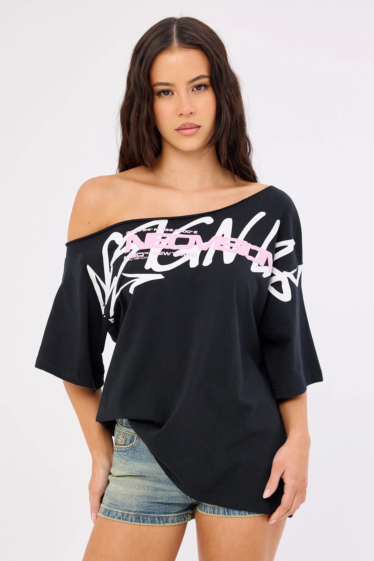 Neovision Shard Off Shoulder Relaxed Tee Black