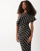 draped asymmetric neck maxi dress in stripe