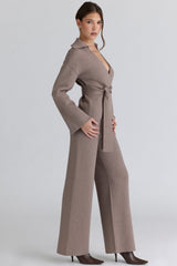 taupe wool wide leg trousers