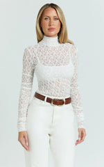 Karlene Top - Stretch Lace Long Sleeve With Bandeau Top in Ivory