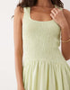 scoop neck crinkle maxi sundress with shirred waist in lime