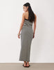 knit jersey bandeau maxi dress in mono gingham