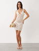 Miss Selfridge beach premium sheer knit embroidered mini dress in cream