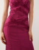 slip shift lace trim midi dress with godets in berry