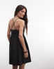 COLLUSION smocked mini dress with tie detail in black