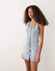Miss Selfridge button up denim mini dress in mid blue wash