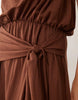 linen look halter neck bubble hem maxi dress in chocolate