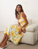 Mango cotton mix scoop neck maxi dress in yellow floral print