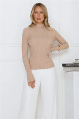 Daily Dream Ribbed Long Sleeve Top Beige