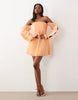 ASOS LUXE pleated tiered mini dress with sleeve detailing in peach