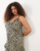 Esmee Curve strappy maxi beach dress with ruffle detail in cream zebra