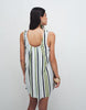 ruched neck mini sundress in techy fabric in blue stripe