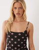 mesh cami mini dress in brown polka-dot print
