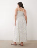 Esmée Curve shirred drop waist maxi beach dress in blue ditsy floral