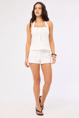 Perfect Stranger Elisse Mid Rise Linen Shorts White