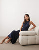 satin drape bodice maxi dress with cowl back detail in navy