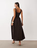 scoop ribbed bodice with poplin skirt midi dress in chocolate