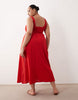 Curve exclusive Selina beach textured cotton shirred maxi sundress in red