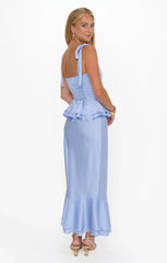 Pauline Peplum Dress ~ Borrowed Blue Luxe Satin