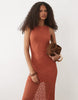 Mango Teen knit sleeveless maxi dress in rust