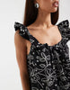 Vero Moda ruffle cami strap midi dress in black and white floral print