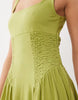 crinkle square neck panel detail midi dress in citrus green