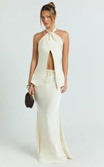 Jenna Top - Halter Neck Knot Detail Open Front Top in Oyster