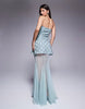 Premium cutwork embellished structured maxi dress with sheer full skirt in blue