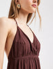 PIECES crinkle halter neck maxi dress in deep mahogany brown