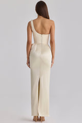 lemon one shoulder satin maxi dress