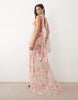 Oh Polly premium embellished scarf and corset detailing maxi dress in pink floral print