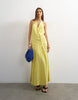 Topshop premium linen rich halter neck wrap maxi dress in muted lime