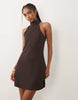 River Island halterneck neoprene mini dress in dark brown
