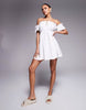 broderie ruffle bardot mini dress in white