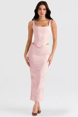pink floral satin longline corset