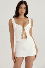 white linen a-line mini skirt