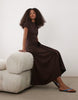short sleeve midaxi dress with tie waist in chocolate