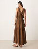 V-neck trapeze tiered maxi dress in deep olive