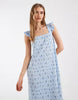 PIECES plissé maxi dress with frill sleeves in blue floral