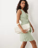 VILA linen blend wrap front mini dress with tie belt in smoke green